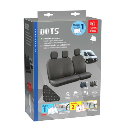 Set fodere coprisedili universali per furgone Dots 1 nero grigio