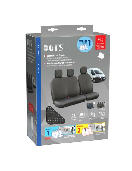 Set fodere coprisedili universali per furgone Dots 1 nero grigio