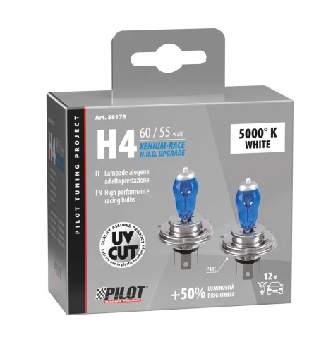 Coppia lampadine alogene Xenium Race H4 60 55W P43t 5000K 12V