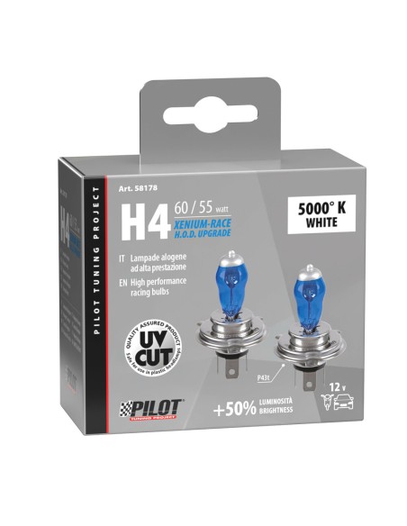 Coppia lampadine alogene Xenium Race H4 60 55W P43t 5000K 12V