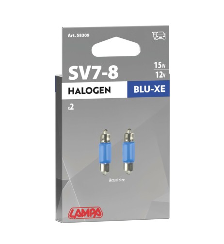 Coppia lampadine alogene Blu Xe Siluro 28mm SV7 8 15W 12V