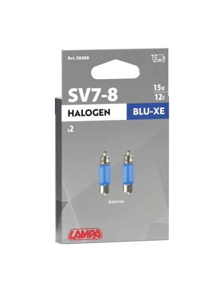 Coppia lampadine alogene Blu Xe Siluro 28mm SV7 8 15W 12V