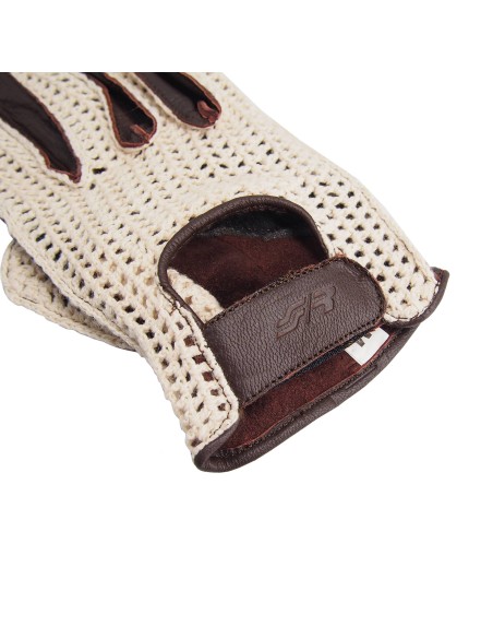 Guanti da guida vintage in vera pelle e retina taglia L