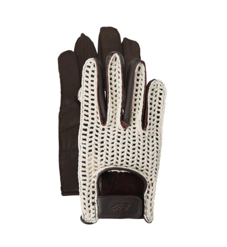 Guanti da guida vintage in vera pelle e retina taglia M