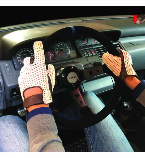 Guanti da guida vintage in vera pelle e retina taglia M