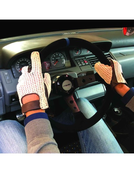 Guanti da guida vintage in vera pelle e retina taglia M