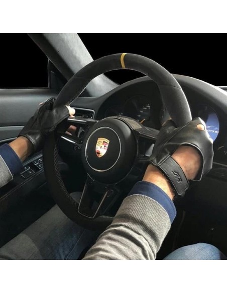 Guanti da guida vintage in vera pelle nera taglia L