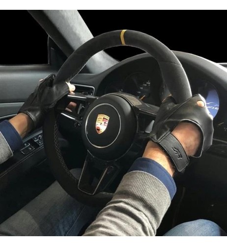 Guanti da guida vintage in vera pelle nera taglia XL