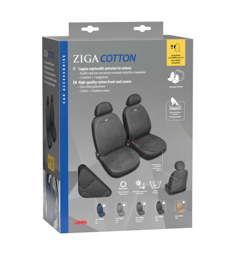 Coppia coprisedili fodere auto anteriori Ziga in cotone trapuntato antracit