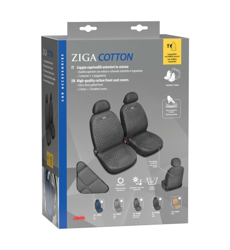 Coppia coprisedili fodere auto anteriori Ziga in cotone trapuntato grigio