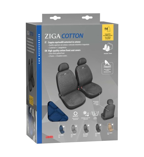 Coppia coprisedili fodere auto anteriori Ziga in cotone trapuntato blu
