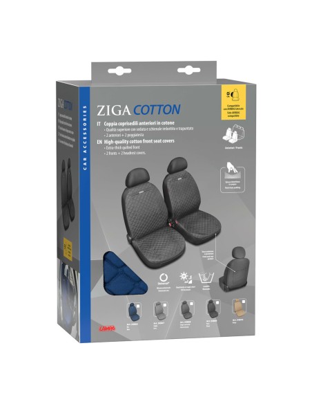 Coppia coprisedili fodere auto anteriori Ziga in cotone trapuntato blu