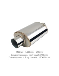 Silenziatore universale inox grezzo uscita rotonda dritta ESR9 300mm