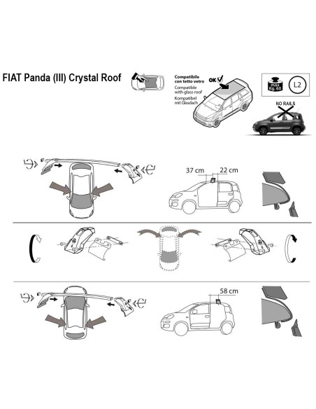 Kit barre portatutto LP47 per Fiat Panda Crystal Roof dal 2012