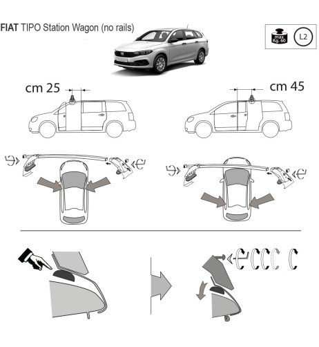 Kit barre portatutto LP47 per Fiat Tipo SW senza railing dal 2016