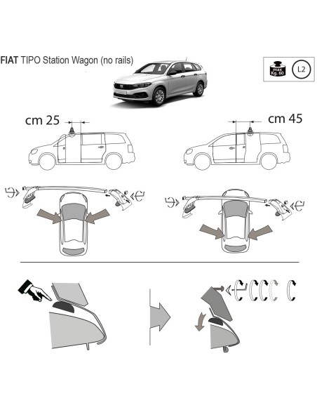 Kit barre portatutto LP47 per Fiat Tipo SW senza railing dal 2016