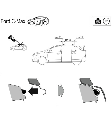 Kit barre portatutto LP47 per Ford C Max Monovolume 7 posti dal 2010