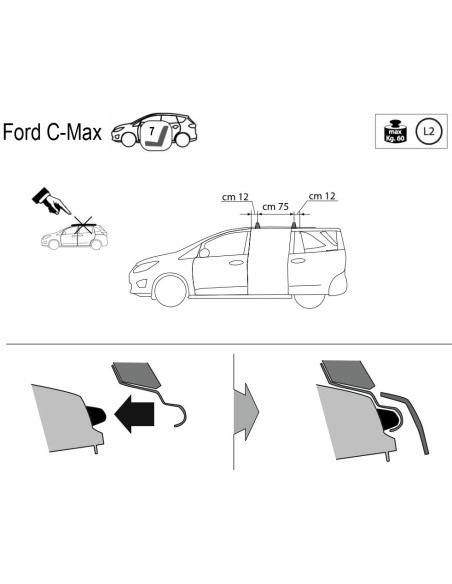 Kit barre portatutto LP47 per Ford C Max Monovolume 7 posti dal 2010