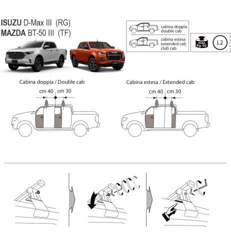 Kit barre portatutto LP47 per Isuzu D Max III dal 2020