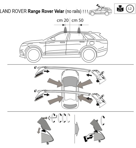 Kit barre portatutto LP47 per Land Rover Velar senza corrimano dal 2017