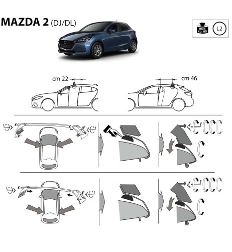 Kit barre portatutto LP47 per Mazda 2 5 porte dal 2014