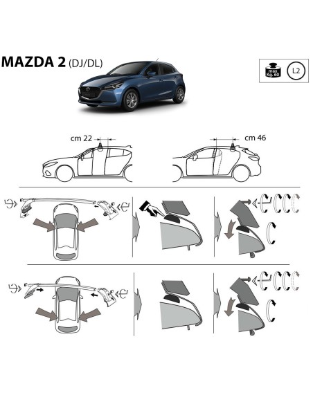 Kit barre portatutto LP47 per Mazda 2 5 porte dal 2014