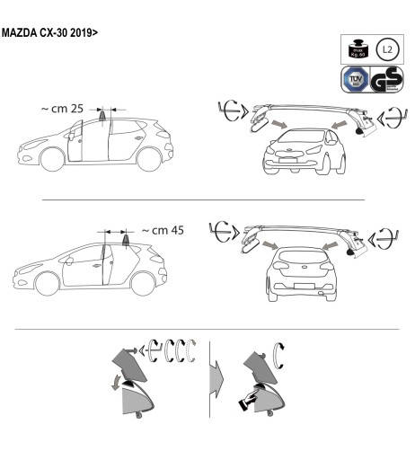 Kit barre portatutto LP47 per Mazda CX 30 5 porte dal 2019