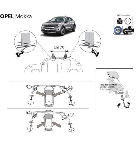 Kit barre portatutto LP47 per Opel Mokka dal 2020