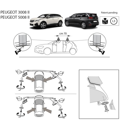 Kit barre portatutto LP47 per Peugeot 3008 2016 2023 5008 2017 2024