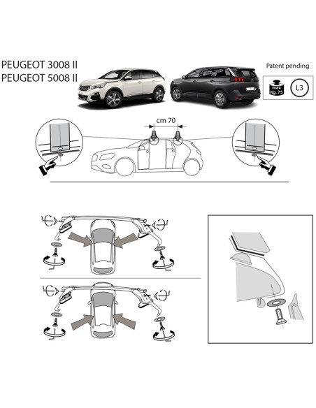 Kit barre portatutto LP47 per Peugeot 3008 2016 2023 5008 2017 2024