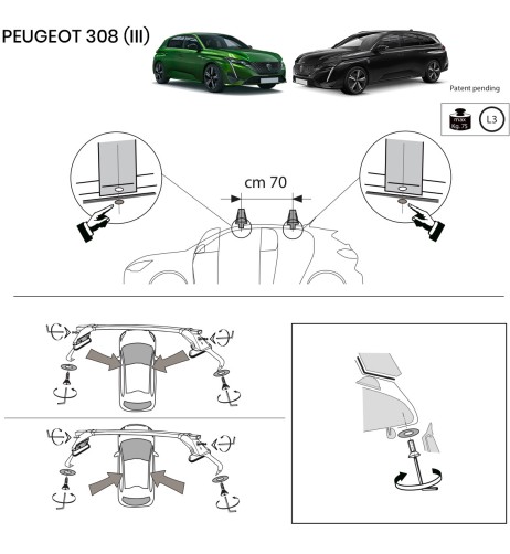 Kit barre portatutto LP47 per Peugeot 308 III dal 2021