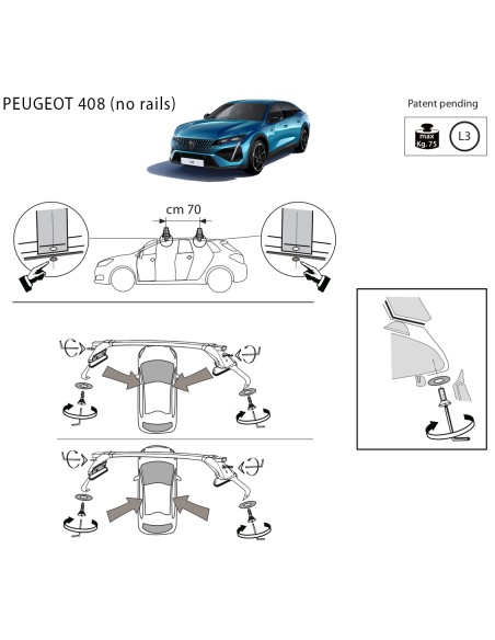 Kit barre portatutto LP47 per Peugeot 408 dal 2022