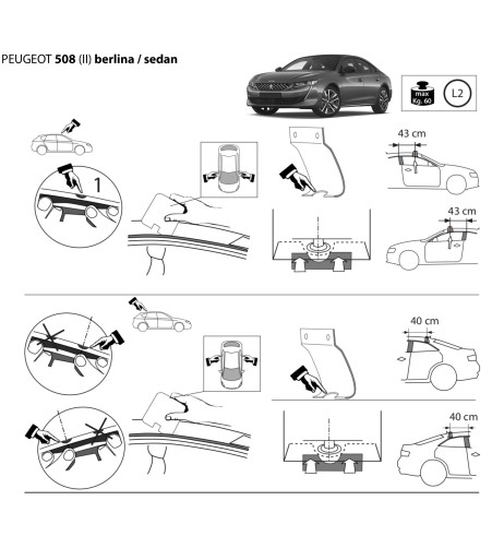 Kit barre portatutto LP47 per Peugeot 508 berlina dal 2018