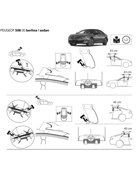 Kit barre portatutto LP47 per Peugeot 508 berlina dal 2018