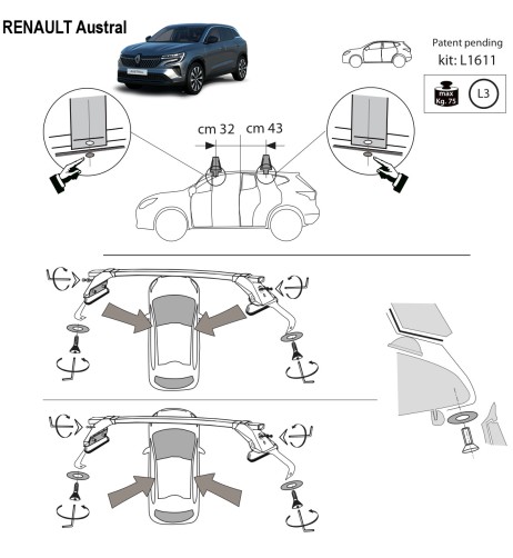 Kit barre portatutto LP47 per Renault Austral senza railing dal 2022