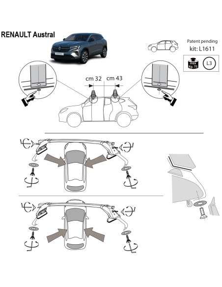 Kit barre portatutto LP47 per Renault Austral senza railing dal 2022