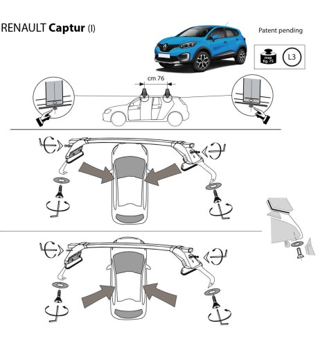 Kit barre portatutto LP47 per Renault Captur dal 2013 al 2019