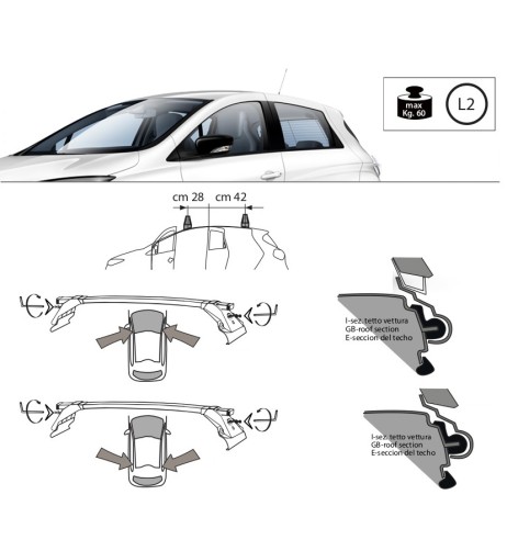 Kit barre portatutto LP47 per Renault Zoe 5 porte dal 2014