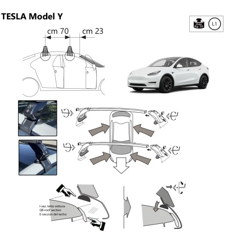 Kit barre portatutto LP47 per Tesla Model Y dal 2019