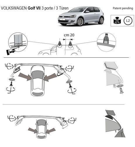 Kit barre portatutto LP47 per VW Golf VII 3p 2013 2019