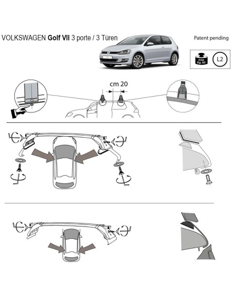 Kit barre portatutto LP47 per VW Golf VII 3p 2013 2019
