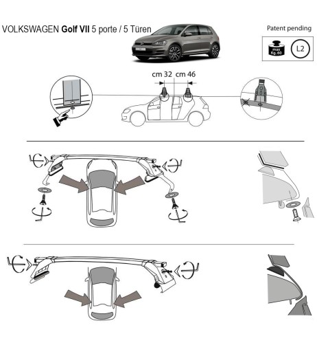 Kit barre portatutto LP47 per VW Golf VII 5p 2012 2019