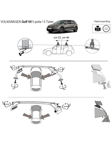 Kit barre portatutto LP47 per VW Golf VII 5p 2012 2019