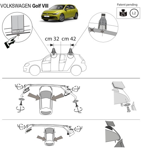 Kit barre portatutto LP47 per VW Golf VIII 5p dal 2019