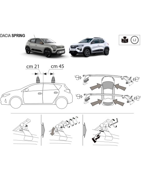 Kit barre portatutto portapacchi LP47 per Dacia Spring dal 2021