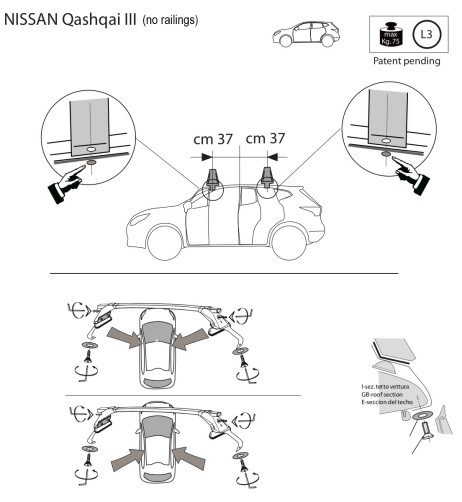 Kit barre portatutto portapacchi LP47 per Nissan Qashqai III dal 2021