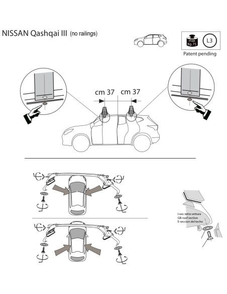 Kit barre portatutto portapacchi LP47 per Nissan Qashqai III dal 2021