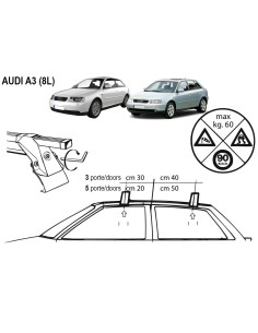 Kit barre portatutto LP47 per Audi A3 3 5p dal 1996 al 2003 2