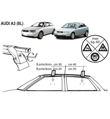 Kit barre portatutto LP47 per Audi A3 3 5p dal 1996 al 2003