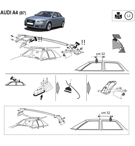 Kit barre portatutto LP47 per Audi A4 Berlina 2004 2008
